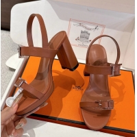 Classic Hermes Bossa Brown Calfskin Leather High Heeled Sandals 105MM 6052603