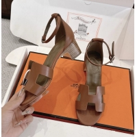 Unique Hermes Encens Brown Calfskin Leather High Heeled Sandals 50MM 6052603