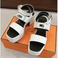 Discount Hermes Lola Platform High Heeled Sandals with Oversized Kelly Buckle White Calfskin Leather 75MM 6052605