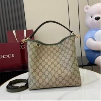New Design Gucci GG Canvas Emblem Medium Bucket Bag 815103 Forest Green 2026