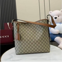 Discount Gucci GG Emblem Medium Shoulder Bag In Canvas With Leather 847452 Beige/Brown 2026