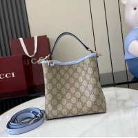 Grade Quality Gucci GG Canvas Emblem Small Bucket Bag 815118 Beige/Light Blue 2026