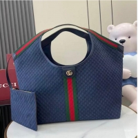 New Cheap Gucci Giglio Large Tote Bag in GG Suede 853971 Dark Blue 2026