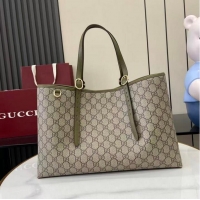 Inexpensive Gucci GG Canvas Emblem Large Tote bag 815213 Beige/Forest Green 2026