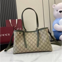 Cheapest Gucci GG Canvas Emblem Medium Tote Bag 815214 Beige/Forest Green 2025