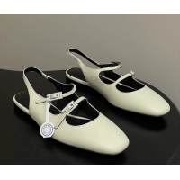 Classic Hermes Mila Flat Slingback with Hapi Buckle White Calfskin Leather 6052701