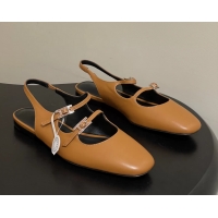 Lower Price Hermes Mila Flat Slingback with Hapi Buckle Brown Calfskin Leather 6052701