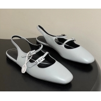 Buy Discount Hermes Mila Flat Slingback with Hapi Buckle Light Blue Calfskin Leather 6052701