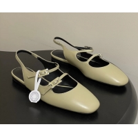 Discount Hermes Mila Flat Slingback with Hapi Buckle Khaki Green Calfskin Leather 6052701
