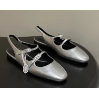 Durable Hermes Mila Flat Slingback with Hapi Buckle Silver Calfskin Leather 6052701