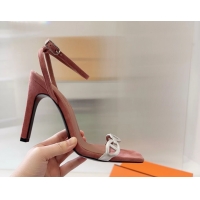 Comfortable Hermes Luz High Heeled Sandals with Ankle Strap Red Suede Leather 6052703