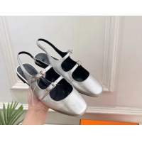 Buy Fashionable Hermes Mila Slingback Flats Silver Calfskin Leather 6052704