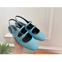 Unique Discount Hermes Mila Slingback Flats Light Blue Calfskin Leather 6052704