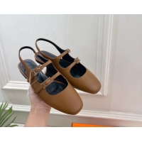 Comfortable Hermes Mila Slingback Flats Brown Calfskin Leather 6052704