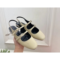 Leisure Hermes Mila Slingback Flats Light Beige Calfskin Leather 6052704