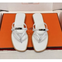 Luxurious Hermes Miss Flat Thong Sandals with Kelly Buckle White Calfskin Leather 6052705