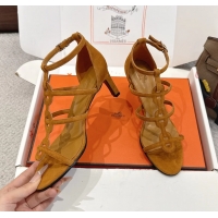 Shop Duplicate Hermes Magic High Heel Sandals Shoes Light Tan Suede Goatskin 70MM 6052709
