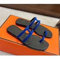 Trendy Design Hermes Georgia Flat Sandals Blue Suede Leather 6052801