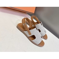 Discount Hermes Maya Ankle Strap Sandals Light Gray Canvas 6052802