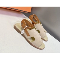 Durable Hermes Maya Ankle Strap Sandals Beige Suede Goatskin Leather 6052802