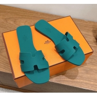 Expensive Hermes Oran Flat Slide Sandals Green 6052803