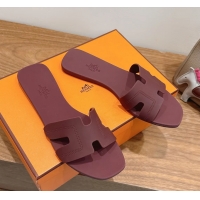 Lower Price Hermes Oran Flat Slide Sandals Burgundy 6052803
