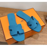 Classic Hermes Oran Flat Slide Sandals Blue 6052804