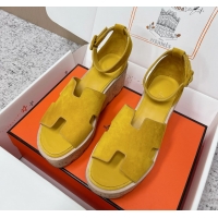 Inexpensive Hermes Luce Platform Sanadls Yellow Suede Leather 6052804