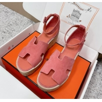 Buy Fashionable Hermes Luce Platform Sanadls Pink Suede Leather 6052804