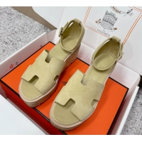 Super Hermes Luce Platform Sanadls Light Green Suede Leather 6052804