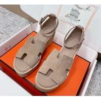 Cheaps Hermes Luce Platform Sanadls Gray Suede Leather 6052804