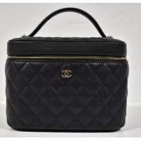 Best Quality Chanel Beauty Vanity Case Top Handle Bag In Quilted Caviar Leather CH5263 Black