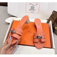 Comfortable Hermes H Oran Kelly Buckle Heeled Slides Sandals Light Pink Calfskin Leather 50MM 6053002