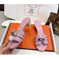 Big Enough Hermes H Oran Kelly Buckle Heeled Slides Sandals Pink Calfskin Leather 50MM 6053101