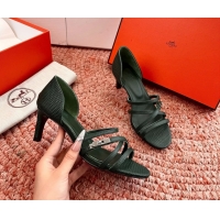 Fashion Hermes Lipstick High Heeled Sandals Green Shiny Lizard Leather 65MM 6053102