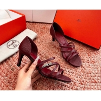 Top Grade Hermes Lipstick High Heeled Sandals Burgundy Shiny Lizard Leather 65MM 6053102