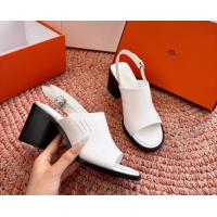 Fashion Hermes Mailys Heeled Slingback Sandals White Calfskin Leather 70MM 6053103