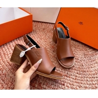 Cheapest Hermes Mailys Heeled Slingback Sandals Brown Calfskin Leather 70MM 6053103