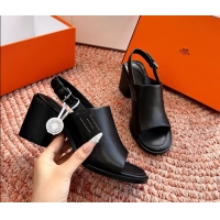 Buy Discount Hermes Mailys Heeled Slingback Sandals Black Calfskin Leather 70MM 6053103