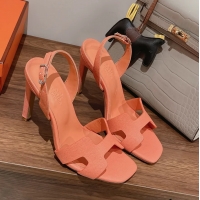 Big Discount Hermes Holy High Heeled Sandals Light Orange Calf Leather 105MM 6053104
