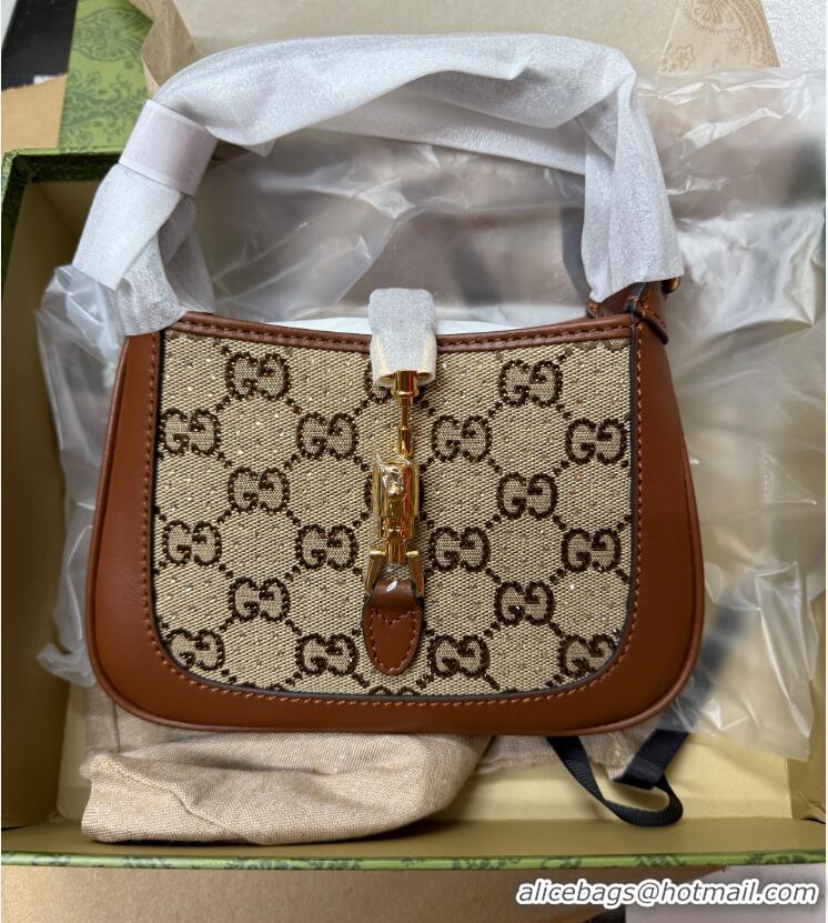 Gucci Jackie 1961 mini crystal GG lizard hobo bag 637091 Brown