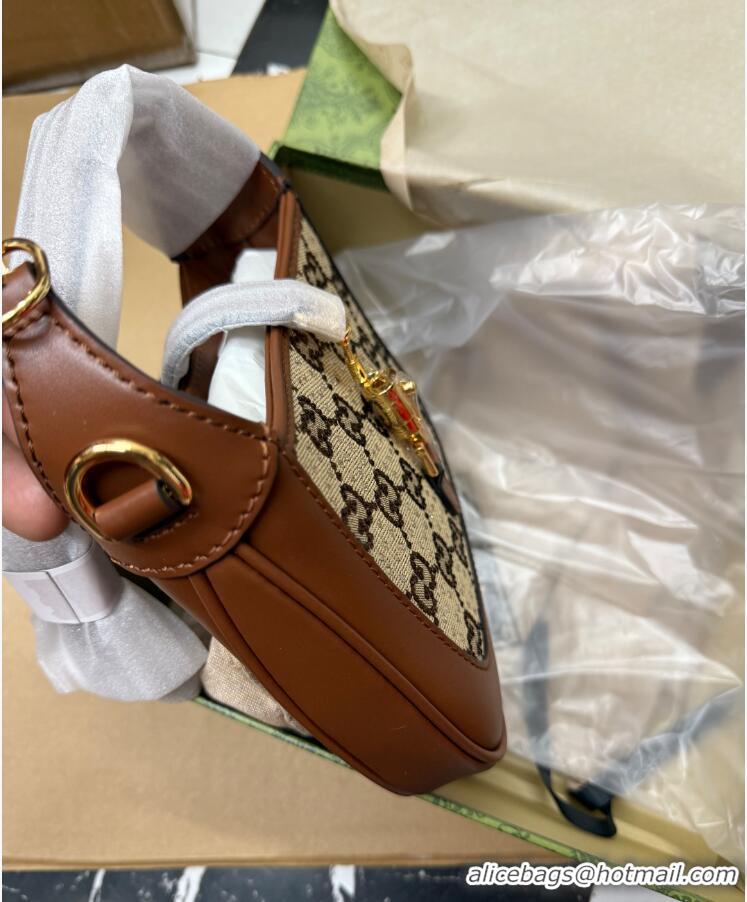 Gucci Jackie 1961 mini crystal GG lizard hobo bag 637091 Brown