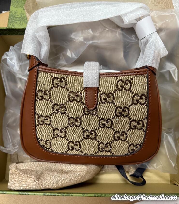 Gucci Jackie 1961 mini crystal GG lizard hobo bag 637091 Brown