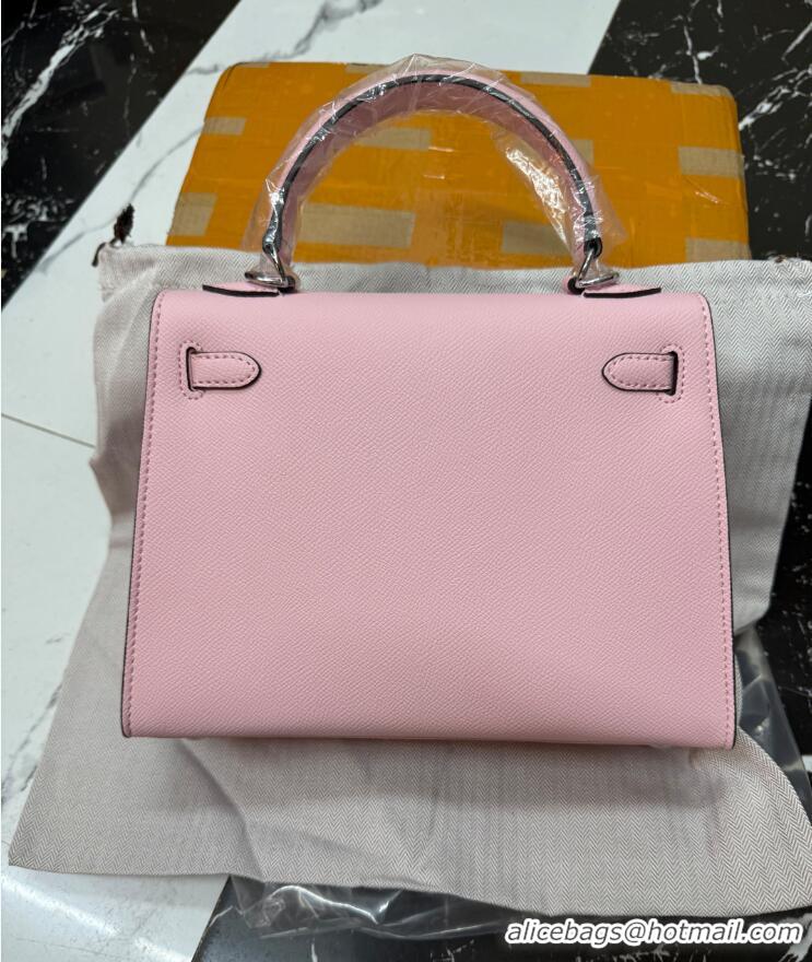 Luxury Cheap Hermes Epsom Kelly Bag 25cm/28cm in Calfskin Leather H25 3Q Pink/Silver 2023