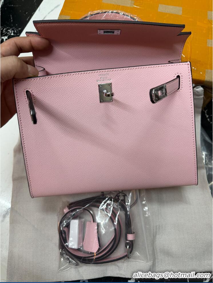 Luxury Cheap Hermes Epsom Kelly Bag 25cm/28cm in Calfskin Leather H25 3Q Pink/Silver 2023