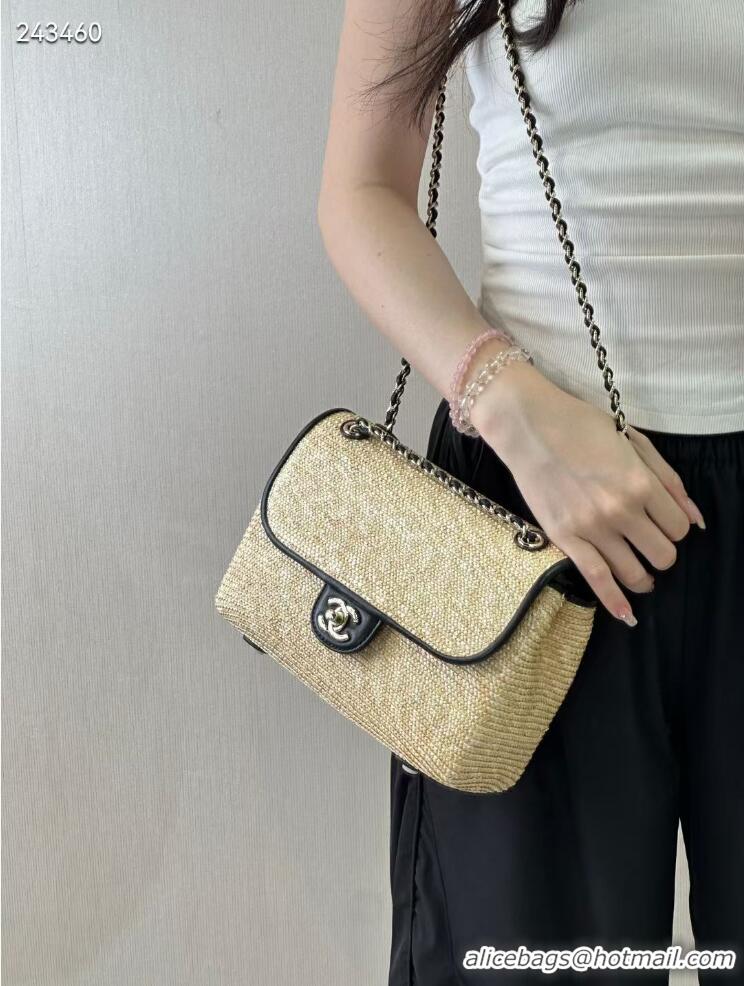 Hot Style Chanel Raffia Straw and Calfskin Large Flap Bag AS5929 Beige/Black 2025