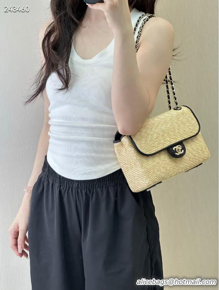 Hot Style Chanel Raffia Straw and Calfskin Large Flap Bag AS5929 Beige/Black 2025