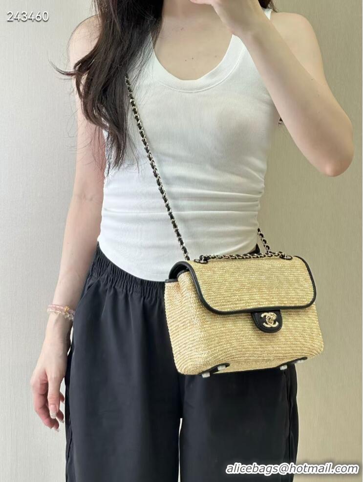 Hot Style Chanel Raffia Straw and Calfskin Large Flap Bag AS5929 Beige/Black 2025