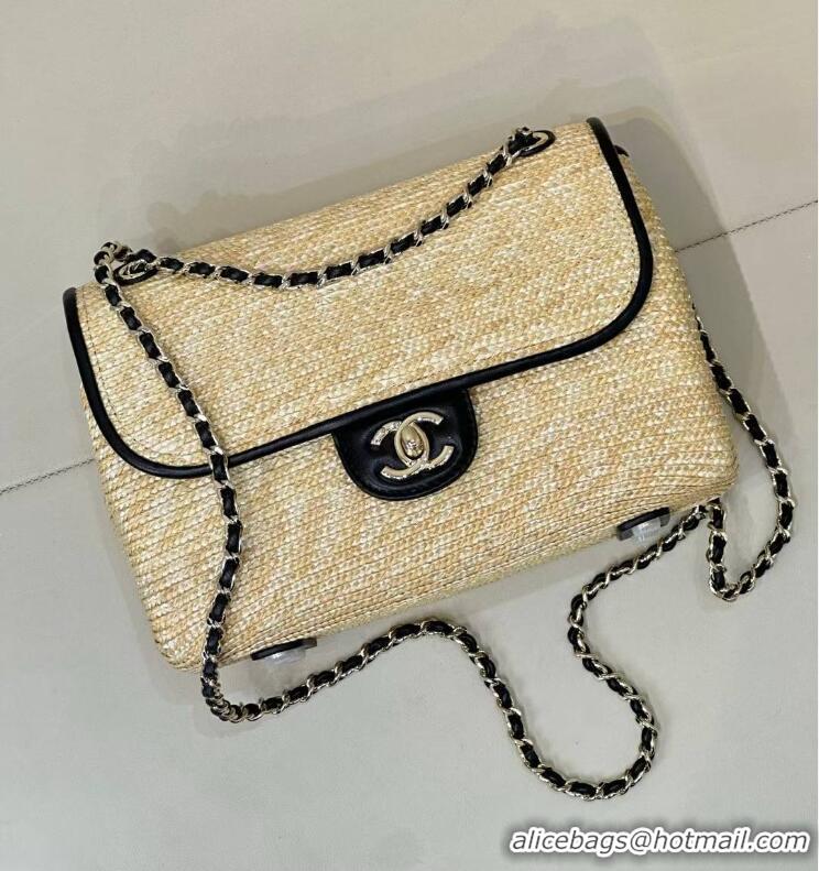 Hot Style Chanel Raffia Straw and Calfskin Large Flap Bag AS5929 Beige/Black 2025