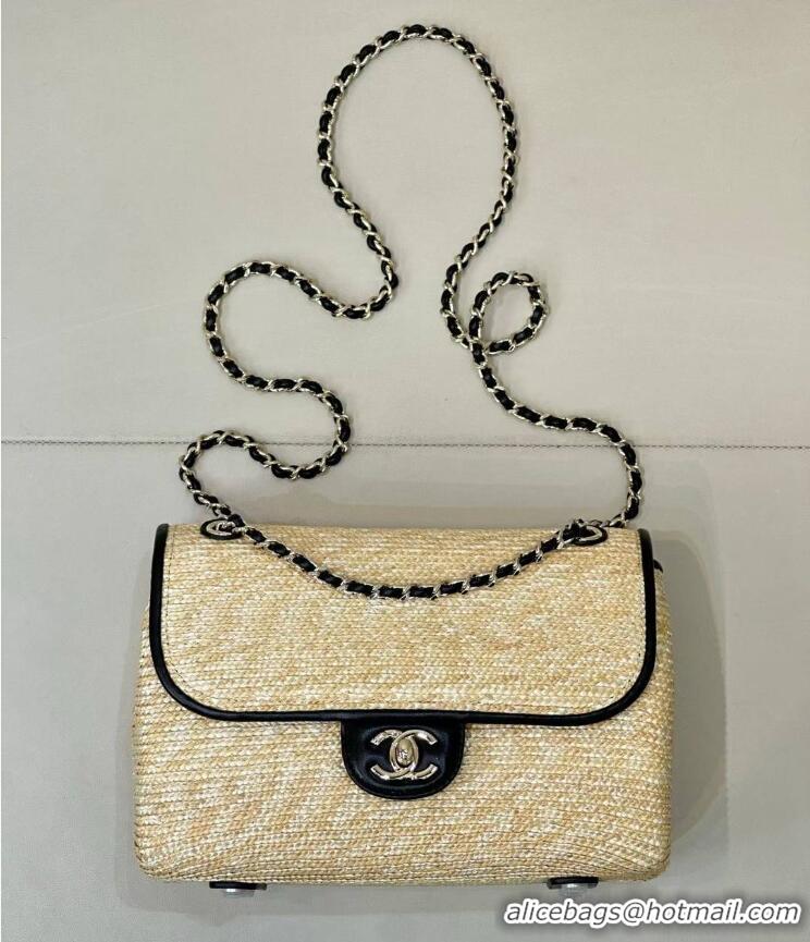 Hot Style Chanel Raffia Straw and Calfskin Large Flap Bag AS5929 Beige/Black 2025